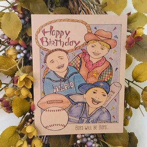 Cartão de presente de aniversário para meninos, cartão de criança caseiro, cartão de beisebol para meninos, cartão personalizado, papel de cowboy, cartão esportivo
