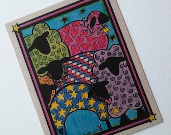 Homemade Sheep Gift Card, Primitive Country Paper Sheep , Encouragement Cards, Whimsical Sheep Card, Eco Stationary, Original Fine Art