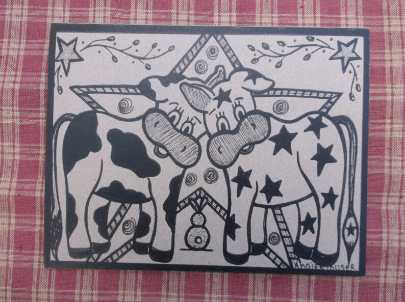 Homemade Primitive Cards Cute Country Cows Cow Gift Card Etsy