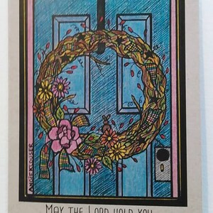 Get Well Card ... PORTE D’ENTRÉE 4.25 x 5.5 Art original, Carte faite maison, Carte en vers d’Écriture, Couronnes, Papier recyclé, Carte d’aspect vintage