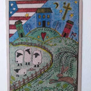Cartões de nota... GOD & COUNTRY 4,25 x 5,5 Arte personalizada, cartão com versículos bíblicos, cartão americano, cartão de arte popular, papel de carta reciclado