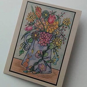 Tarjeta de notas ... FLORES EN UNA JARRA... 4.25 x 5.5 Tarjeta casera, Bellas Artes, Papelería, Tarjetas de notas de arte, Dibujo original, Inspirador, tarjeta