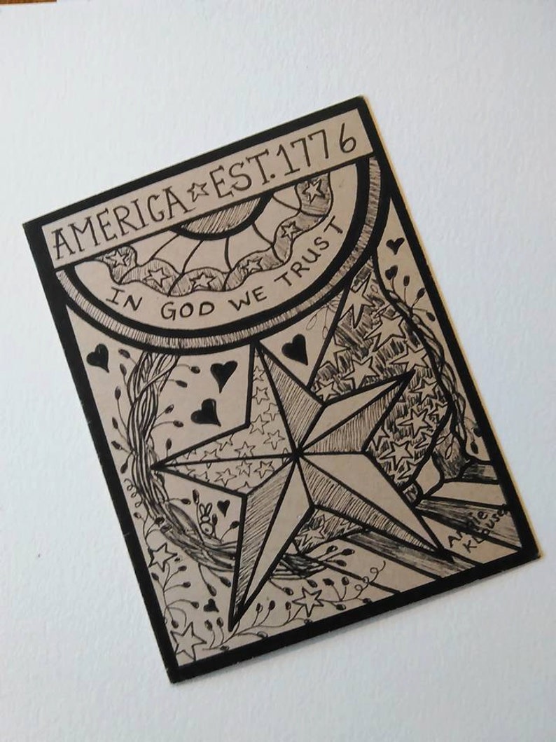 Military Thank You Gift Card Soldiers Card Flag Stationery Recycled Paper Supplies Veterans Cards Army Card Primitive Hand drawn Card