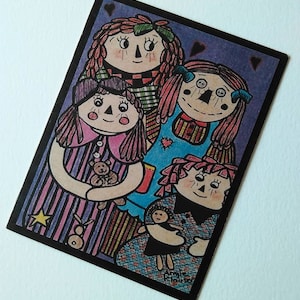 Freundschaftskarten ... PRIMITIVE DOLLS 12 x 14,5 cm Groß, Bauernpuppen Karten, Raggedy Ann, Grußkarten, Recyclingpapier,