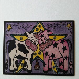 Cartão de vaca primitivo inspirador, cartões caprichosos, papel de escrita de vaca, papel de carta primitivo eu amo vacas, cartão de adolescente.