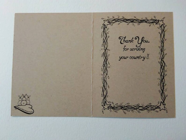 Military Thank You Gift Card Soldiers Card Flag Stationery Recycled Paper Supplies Veterans Cards Army Card Primitive Hand drawn Card