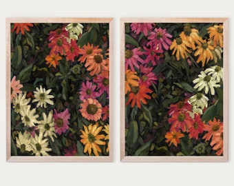 Colorful Coneflower Art Print on Canvas | As Summer Fades Art Print Set of 2