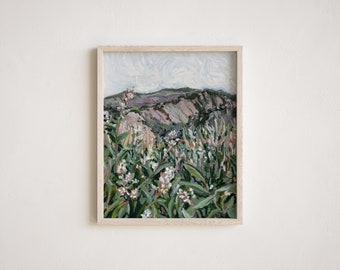 Lavender Mountain | Vertical Landscape Canvas Print, Wildflower Painting, Impressionist Art Print