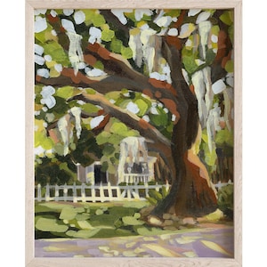 A Walk on Olive St | Vertical Landscape Canvas Print, Southern Oak Tree Art Print