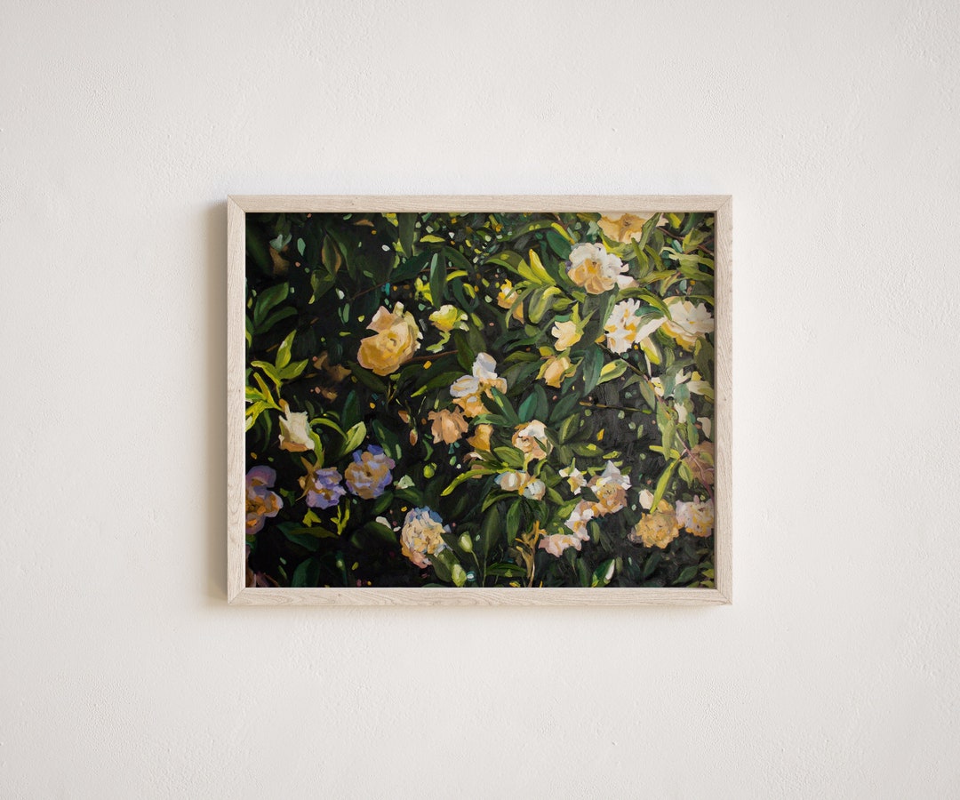 Blush Floral Art Print on Canvas, Pink Rose Garden Oil Painting