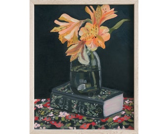 1 de septiembre / Impresión de lienzo floral, Impresión de arte de naturaleza muerta floral, Pintura al óleo
