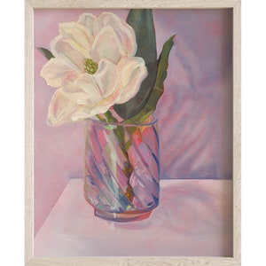 Magnolia in Pink | Floral Canvas Print, Magnolia Still Life Art Print