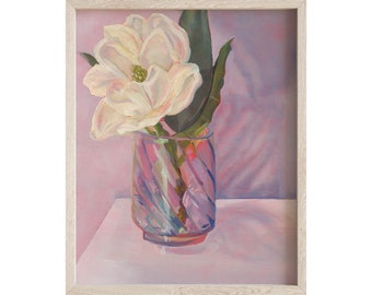 Magnolia en rosa / impresión de lienzo floral, impresión de arte de naturaleza muerta de Magnolia