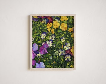 Pansy Garden Purple & Yellow Oil Art Print on Canvas