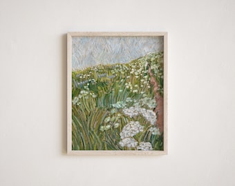 Sunlit Fields | Vertical Landscape Canvas Print, Wildflower Painting, Impressionist Art Print