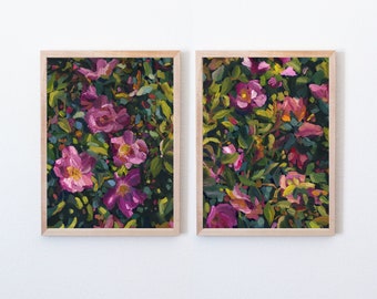 Reprieve de invierno / Conjunto de estampado impresionista colorido de 2 / Arte floral cambiante