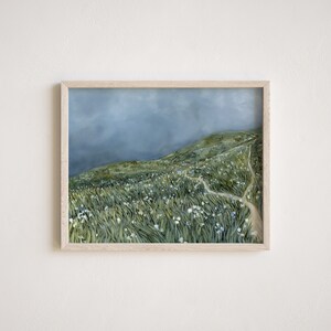 Morning Mist | Horizontal Landscape Canvas Print, Wildflowers Landscape Painting