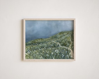 Morning Mist | Horizontal Landscape Canvas Print, Wildflowers Landscape Painting