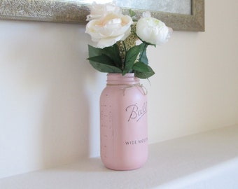 Half Gallon Mason Jar - Extra Large Pink Flower Vase - Country Chic Decor - Pink Wedding Centerpiece - Large Mason Jar