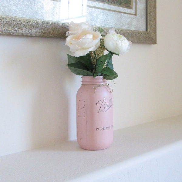 Half Gallon Mason Jar - Extra Large Pink Flower Vase - Country Chic Decor - Pink Wedding Centerpiece - Large Mason Jar