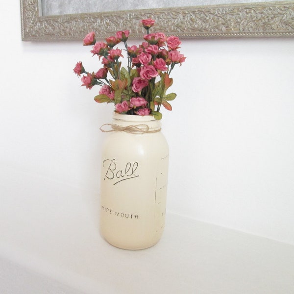 Extra Large Beige Mason Jar - Half Gallon Mason Jar - Large Flower Vase - Beige Vase - Country Chic Decor - Mason Jar Decor