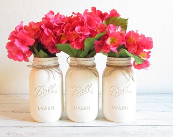 Ivory Mason Jars - Tea Party Decor - Mason Jar Centerpieces - Mason Jar Decor - Mason Jars Baby Shower - Tea Party Decoration - Tea Party