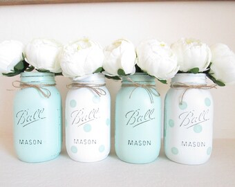 Mason Jar Centerpieces Polka Dot Mason Jars Pink And White Etsy