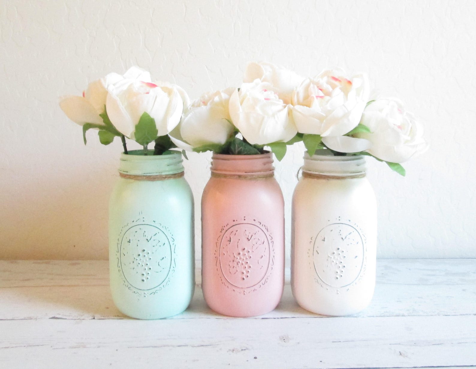 Painted Mason Jars Mint Green Pink White Mason Jar Set Etsy