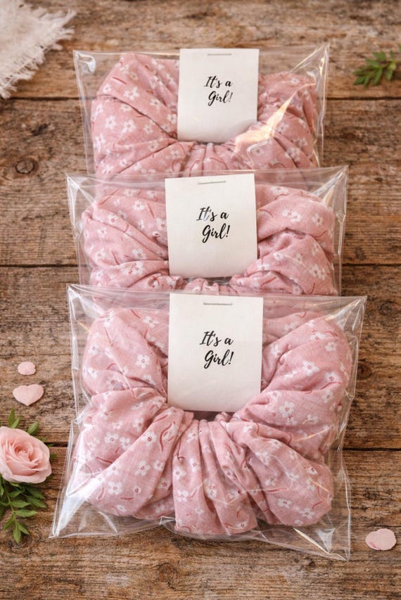 Handmade Dusty Pink Floral Scrunchies, Cottage Chic Baby Shower Favors