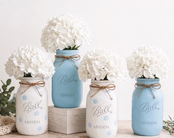 Hand Painted Polka Dot Mason Jars, Baby Shower Centerpieces