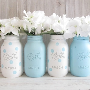 Baby Shower Decorations Sprinkle Polka Dot Mason Jar Boy Baby Shower Rustic Baby Shower Decor Baby Shower Decor Baby Shower Centerpiece Boy