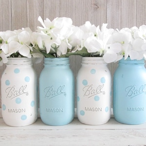 Baby Shower Decorations - Polka Dot Mason Jar - Boy Baby Shower - Rustic Baby Shower Decor - Baby Shower Decor - Baby Shower Centerpiece Boy