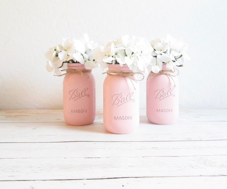 Baby Shower Decorations Girl Baby Shower Tea Party Pink Mason Jars boho baby shower decorations Tea party Tea Party Decorations image 3