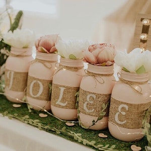 Baby Shower Decorations Girl -  mason jar centerpiece baby shower - Mason Jars with Burlap - personalized gift - bridal shower decor