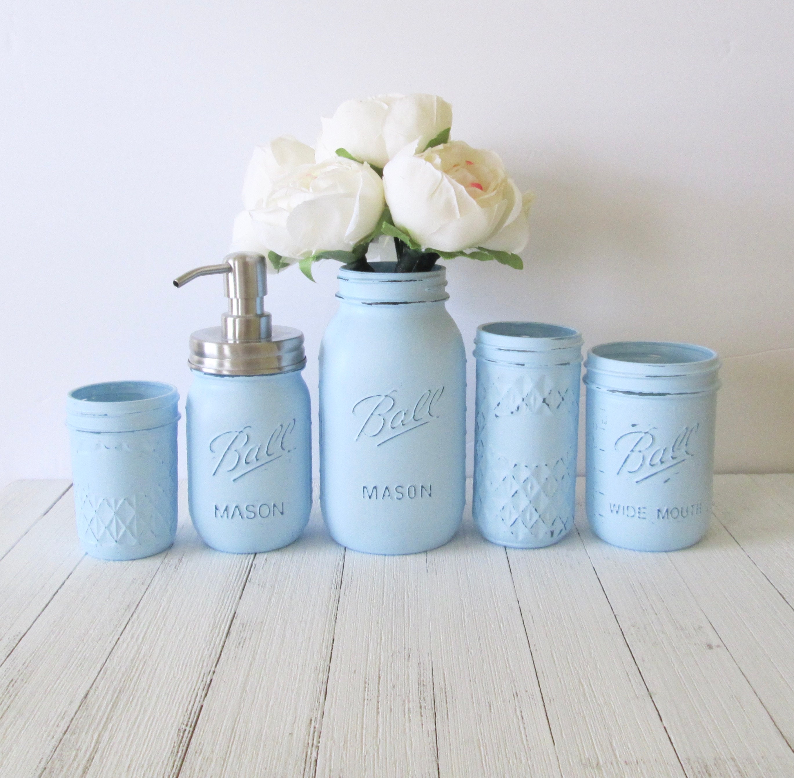 Light Blue Bathroom Decor Coastal Bathroom Decor Mason Jar Etsy UK