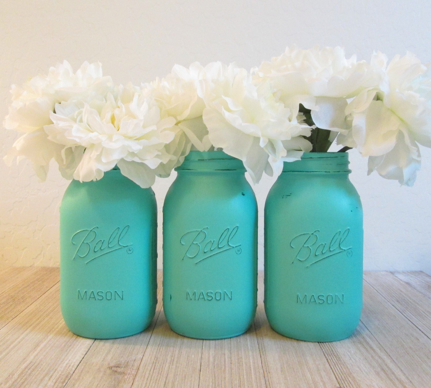 Turquoise Mason Jars Mason Jar Decor Mason Jars Painted Etsy