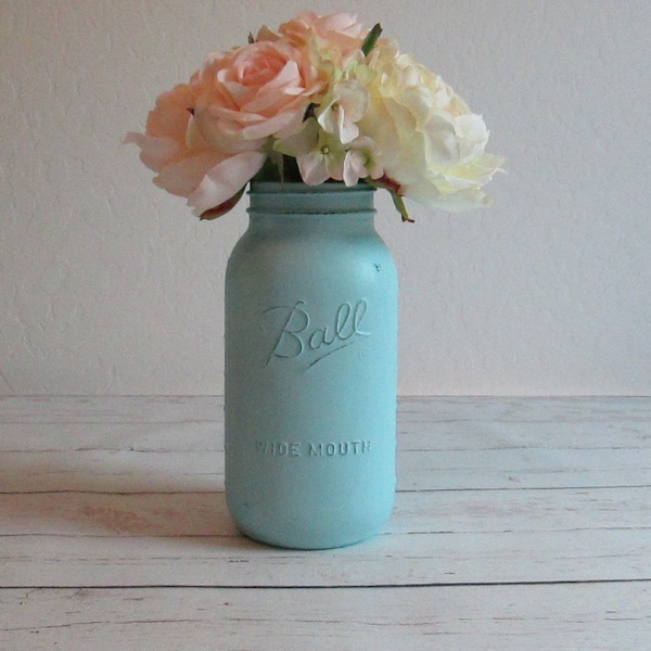 Half Gallon Mason Jar / Light Blue Mason Jar / Shabby Chic Vase / Rustic Wedding Centerpiece / Country Chic Decor / Mason Jar Wedding