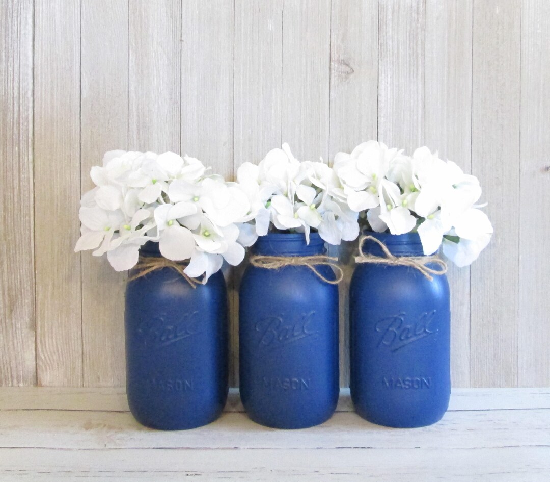Navy Blue Mason Jars Painted Mason Jars Navy Blue Etsy