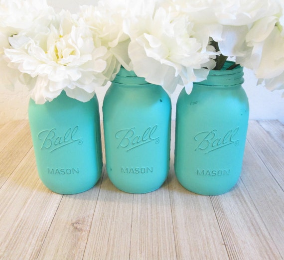 Quart Turquoise Mason Jars Mason Jar Decor Mason Jars Etsy