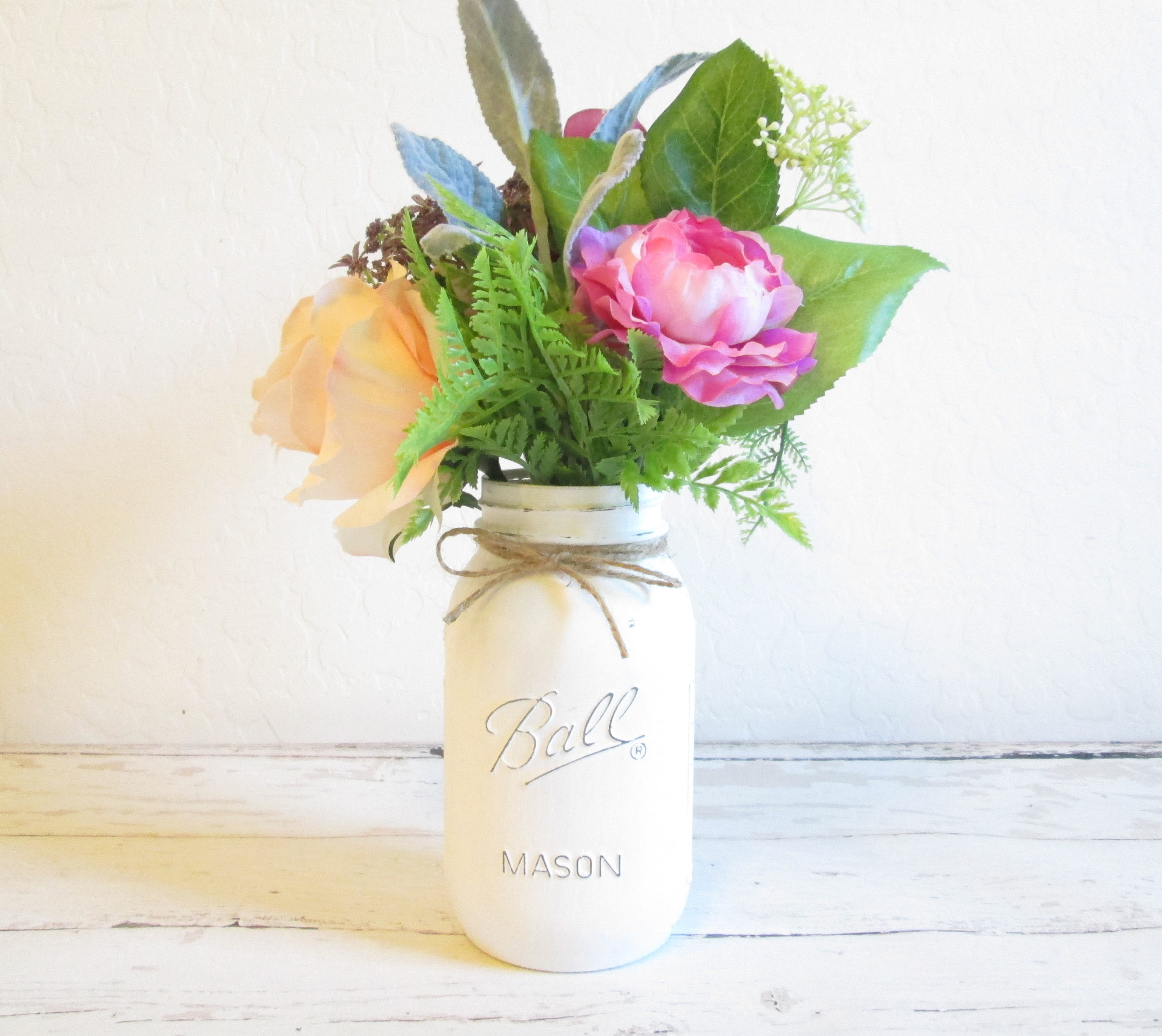 White Mason Jar Rustic Wedding Centerpiece Country Chic Etsy