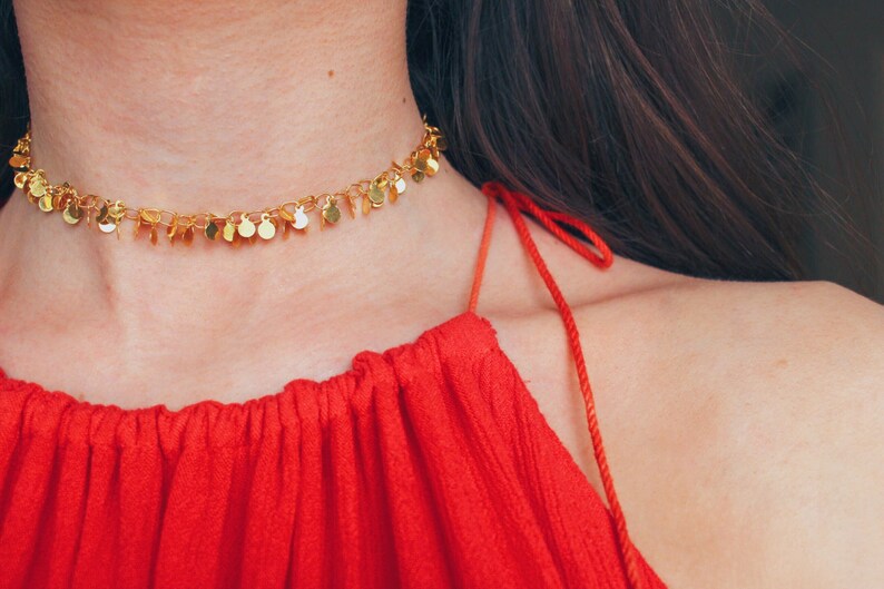Chain Choker Gold Confetti Gold Dangle