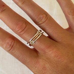 Silver Mixed Metal Triumph Ring | Sterling Silver + 14K Gold Interlocking Three Band Ring | Triple Band, Fine Jewelry, Engagement Ring