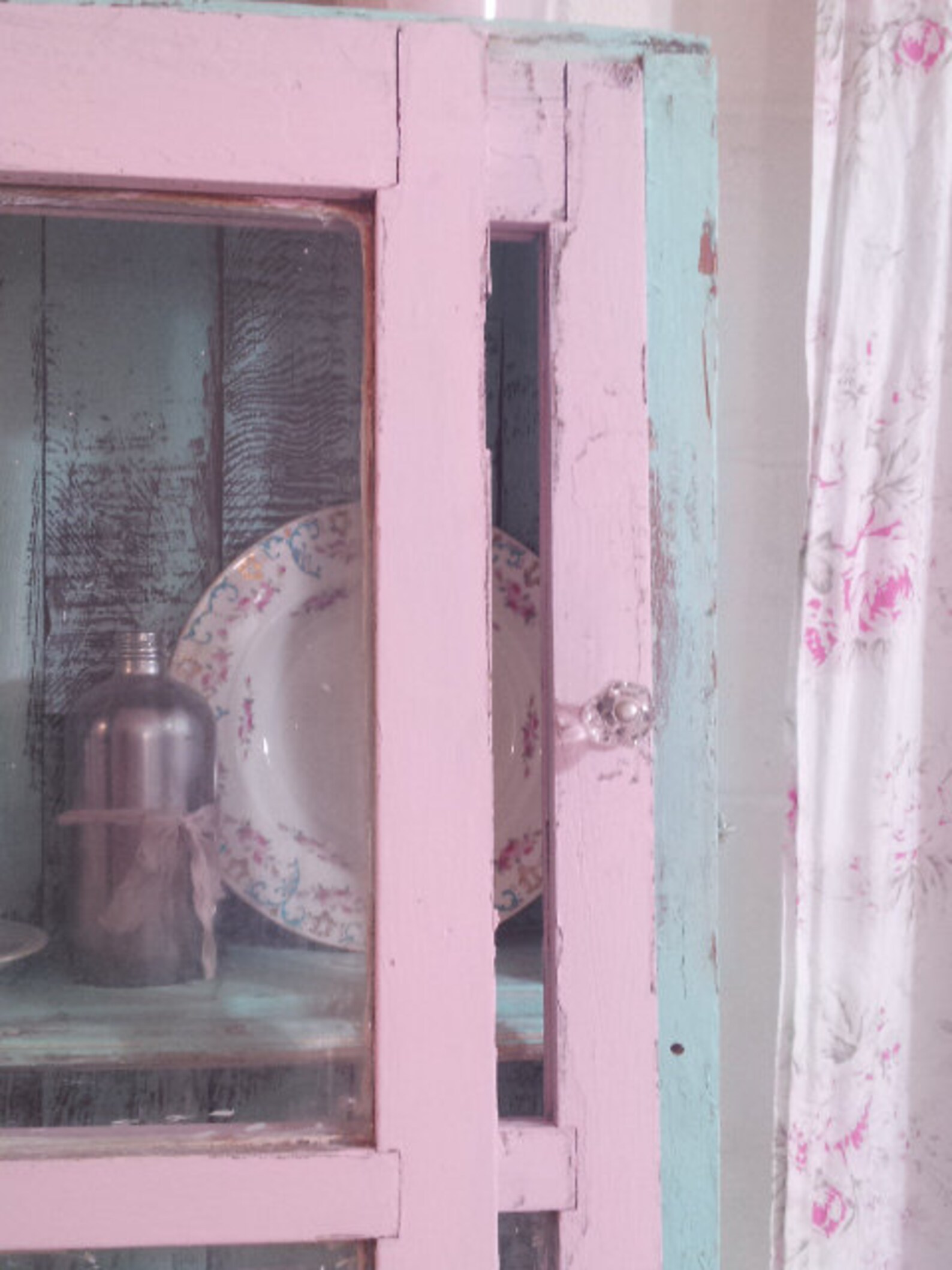 Pair of Very Old Shabby Chic Pink Chippy Painted Farmhouse Cupboard or ...