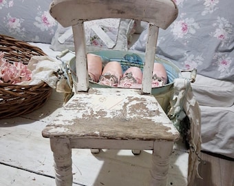 Vintage Shabby Chic Perfectly Chippy White Child or Doll Size Wooden Chair