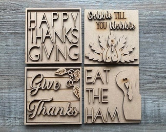 Thanksgiving Tiered Tray Signs/ Thanksgiving Ladder Inserts/ Gobble Til You Wobble/ Thanksgiving Signs/ Thanksgiving Inserts/ Wood Blanks