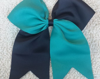 Cheer Bows/ Two Tone Teal and Black Cheer Bow/ DIY Decorate This Cheer Bow Yourself/ Blank Cheer Bows/ Softball Bow