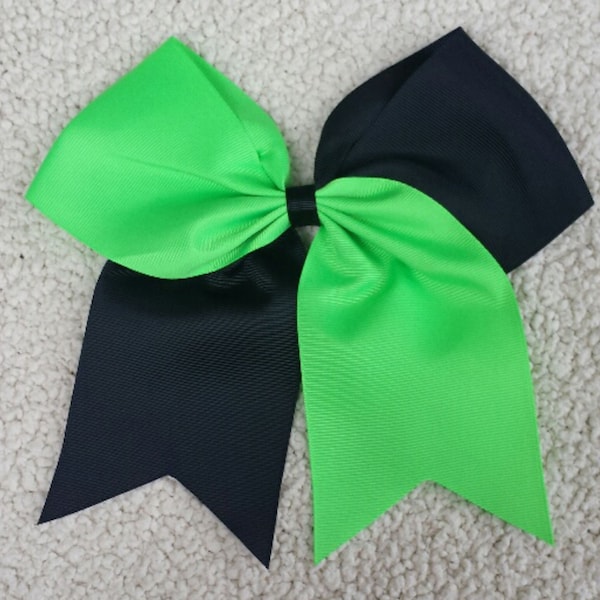 Cheer Bows/ Two Tone Lime Green and Black Cheer Bow/ DIY Decorate This Cheer Bow Yourself/ Blank Cheer Bows/ Softball Bow