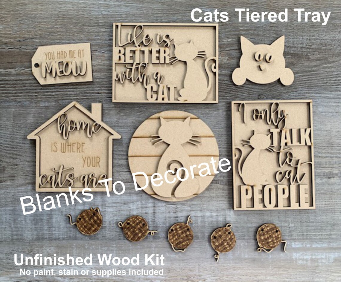 Cat Tiered Tray/ Unfinished Cat Tiered Tray Decor/ Cat Decor - Etsy