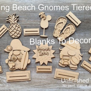 Gnome Tiered Tray/ Unfinished Gnome Tiered Tray Decor/ Standing Beach Gnomes/ Summer Gnomes/ Summer Tiered Tray/ Gnome Blanks/ Wood Gnomes