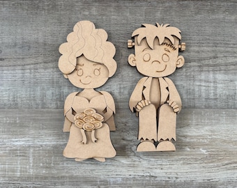 Halloween Shelf Sitter/ Frankenstein Sitter/ Bride Sitter/ Halloween Sitter for Shelf or Mantle/ Sitting Frankenstein and Bride